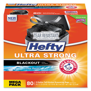 Hefty® Ultra Strong Blackout Tall-kitchen Drawstring Bags, 13 Gal, 0.9 Mil, 23.75" X 24.88", Black, 80-box freeshipping - TVN Wholesale